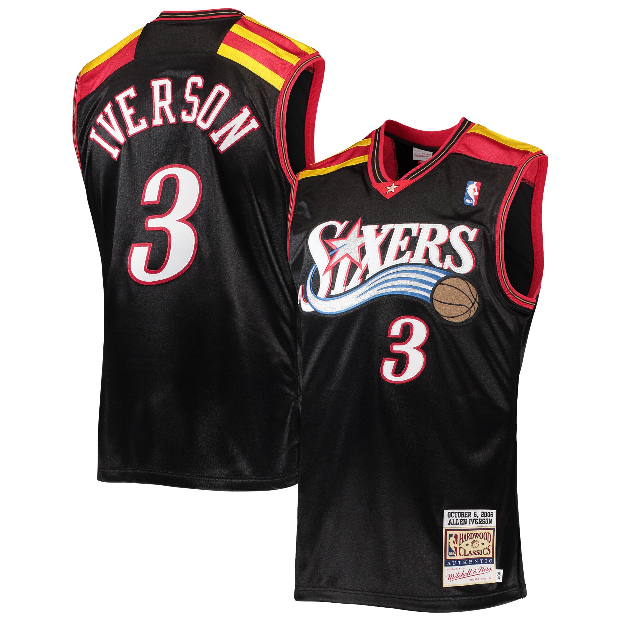 Men's Mitchell \u0026 Ness Allen Iverson Black Philadelphia 76ers 2006 Hardwood Classics Authentic Jersey